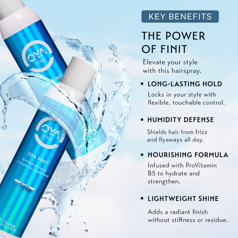 OYA FINIT Quick Drying Extra Hold Hairspray - Strong Aerosol Hair Spray for Women and Men - Volumizing Anti-Frizz Styling Hold for All Hair Types - Flexible Setting and Long Lasting Volume - 250ml - Image 5